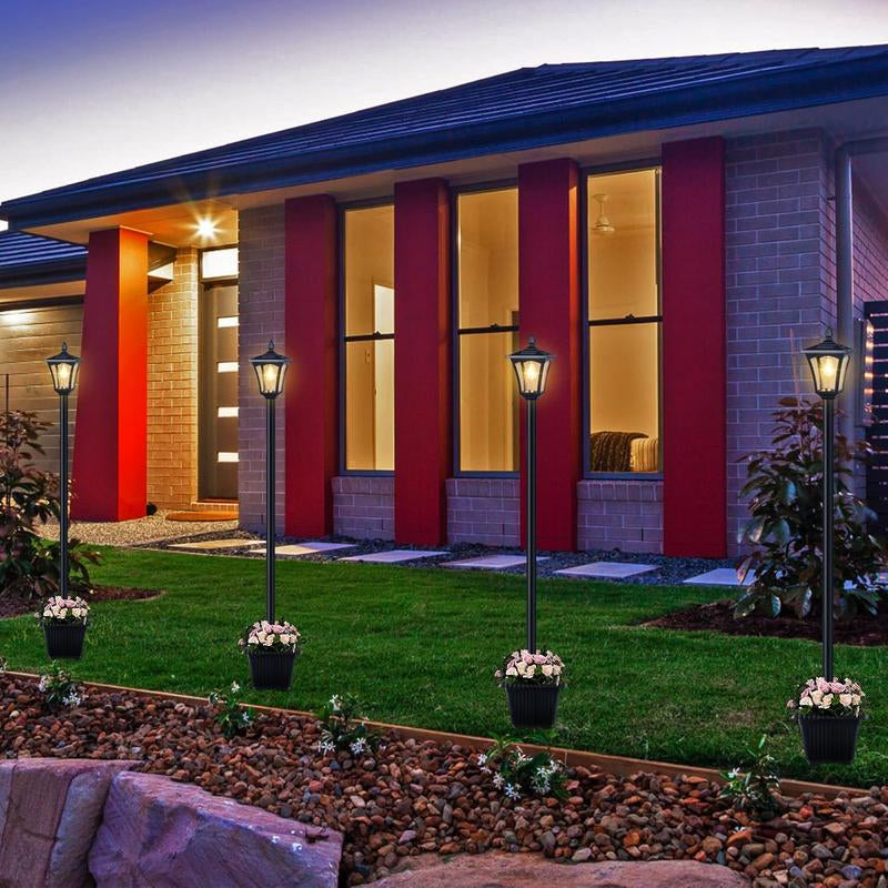 HOODINK 65" Solar Lamp Post Light with Planter, Glass 60 Lumens Solar Garden Lights Outdoor Waterproof Solar Pole Lights Patio Decor, Warm White