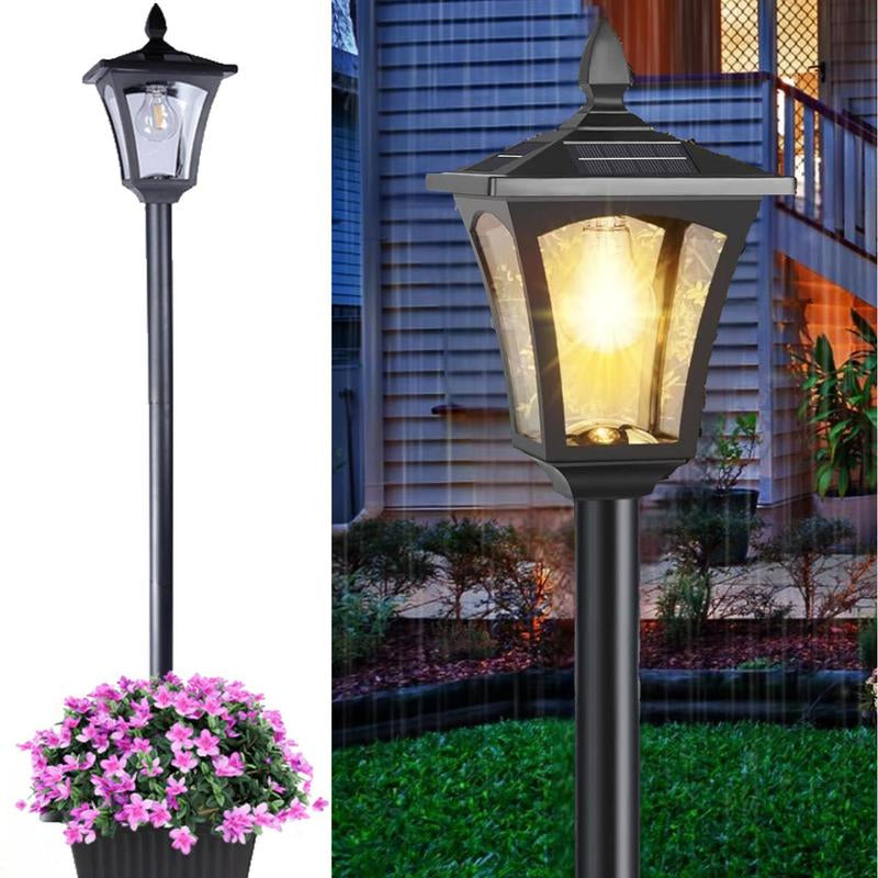 HOODINK 65" Solar Lamp Post Light with Planter, Glass 60 Lumens Solar Garden Lights Outdoor Waterproof Solar Pole Lights Patio Decor, Warm White