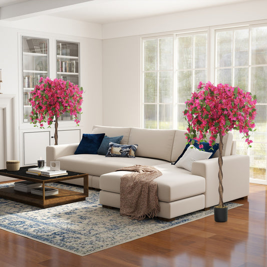 HOMCOM Set of 2 Decorative Artificial Plants Fake Plants Red