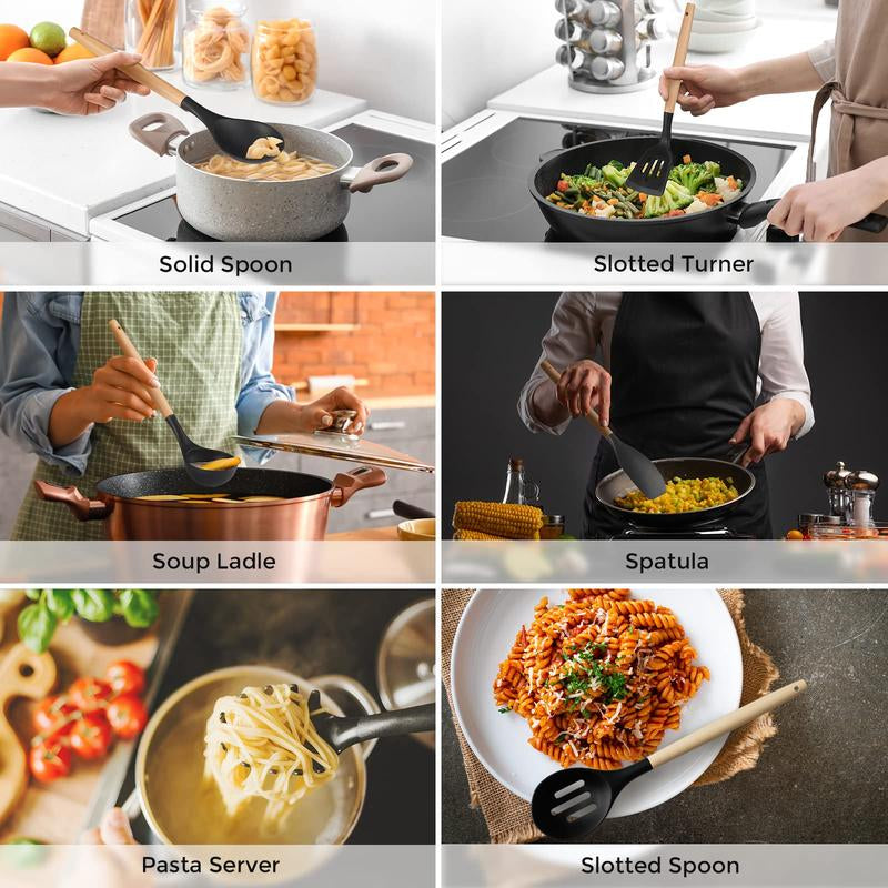 Christmas Gift Syvio 21 Pcs Kitchen Knife Set, Knife Sets with Block and 6 PCS Kitchen Utensils Set, Knives Set for Kitchen 15 Pieces with Built-In Sharpener, Utensils Holder for Storing Kitchen Tools