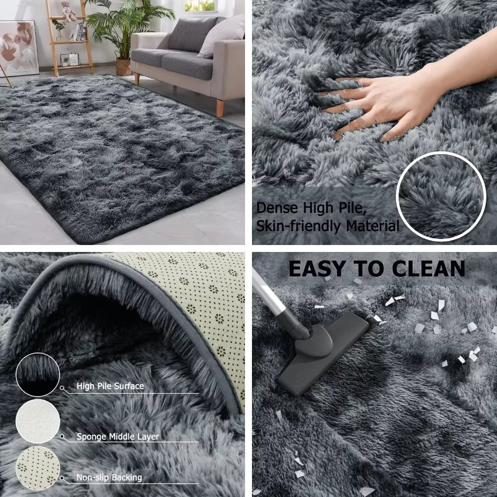 Gray Carpet for Living Room Plush Rug Bed Room Floor Fluffy Mats Anti-Slip Home Decor Rugs Soft Velvet Carpets Kids Room Blanket