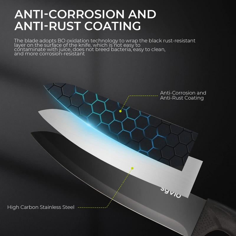 Christmas Gift Syvio 21 Pcs Kitchen Knife Set, Knife Sets with Block and 6 PCS Kitchen Utensils Set, Knives Set for Kitchen 15 Pieces with Built-In Sharpener, Utensils Holder for Storing Kitchen Tools