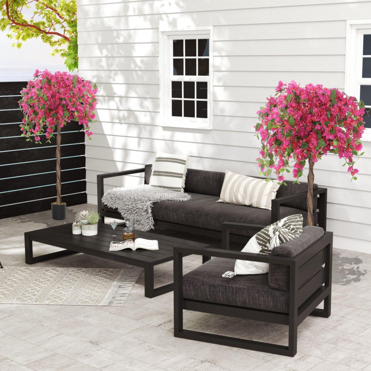 HOMCOM Set of 2 Decorative Artificial Plants Fake Plants Red