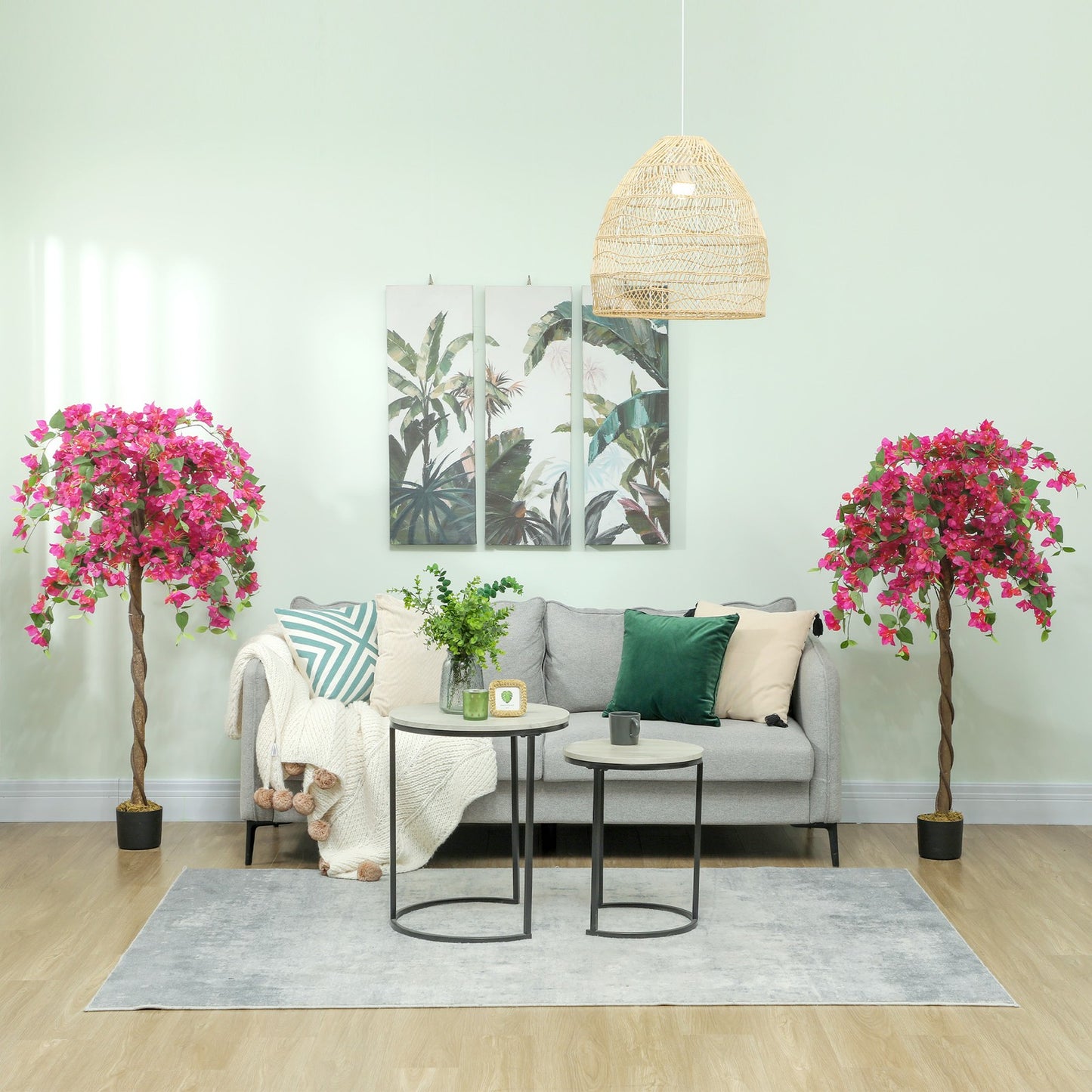 HOMCOM Set of 2 Decorative Artificial Plants Fake Plants Red