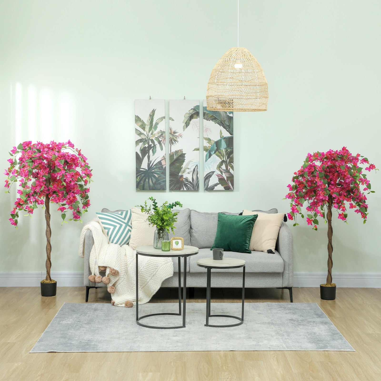 HOMCOM Set of 2 Decorative Artificial Plants Fake Plants Red