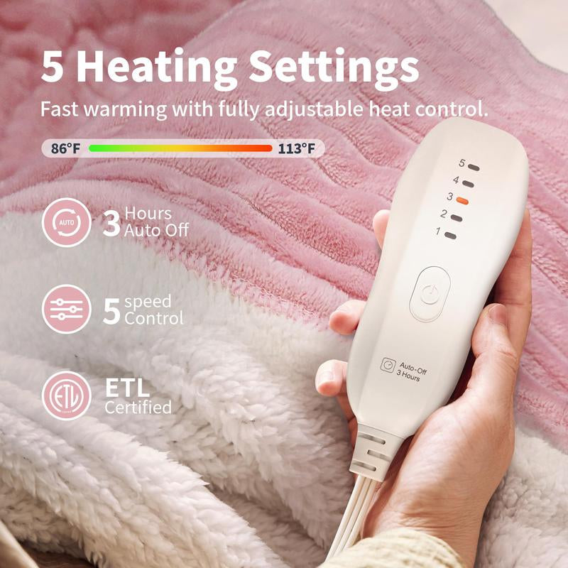 Electric Heated Blanket, 5 Heat Levels Electric Blanket with 3H Auto Shut-Off, Multifunctional Blanket, Sheating Blanket, Oft Comfortable Warming Shawl for Home Office Travel