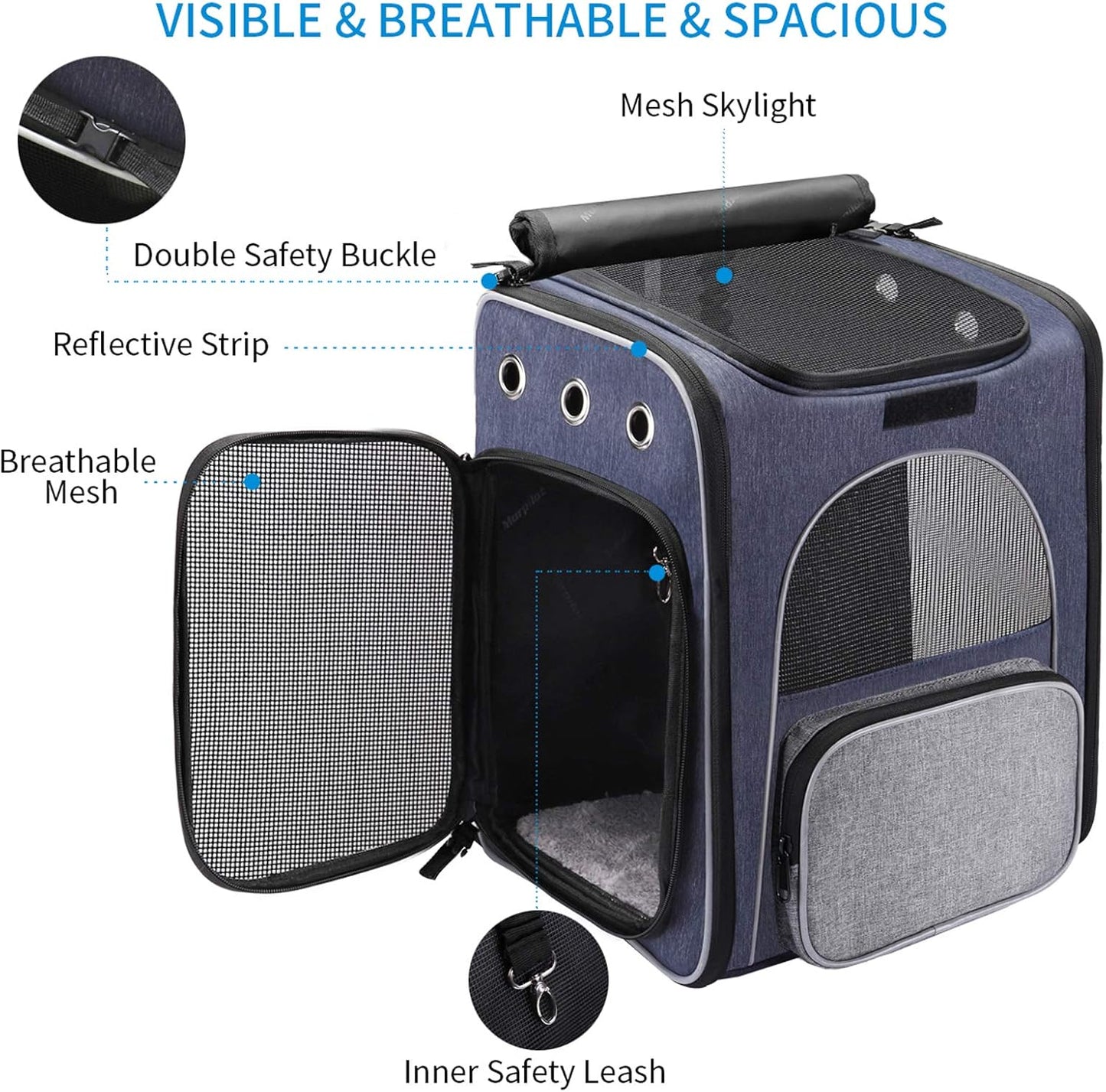 ® Cat Carrier Backpack, Foldable Pet Backpack Carrier for Cats & Small Dogs, Breathable Dog Carrier Backpack with Inner Safety Leash + Folding Bowl Ideal for Travel Camping Hiking