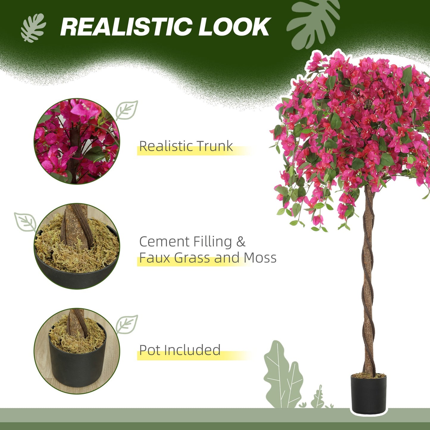 HOMCOM Set of 2 Decorative Artificial Plants Fake Plants Red