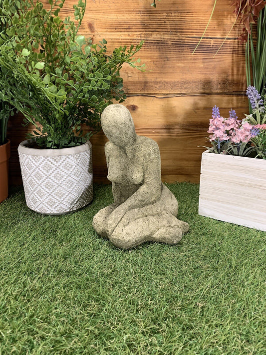 STONE GARDEN CUTE MODERN KNEELING GIRL STATUE GIFT HOME GARDEN ORNAMENT